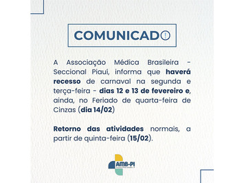 AMB-PI não terá expediente de 12 a 14 de fevereiro
